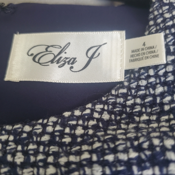 Eliza J Navy Tweed Asymmetrical Hem Dress Size 4 - Picture 4 of 6